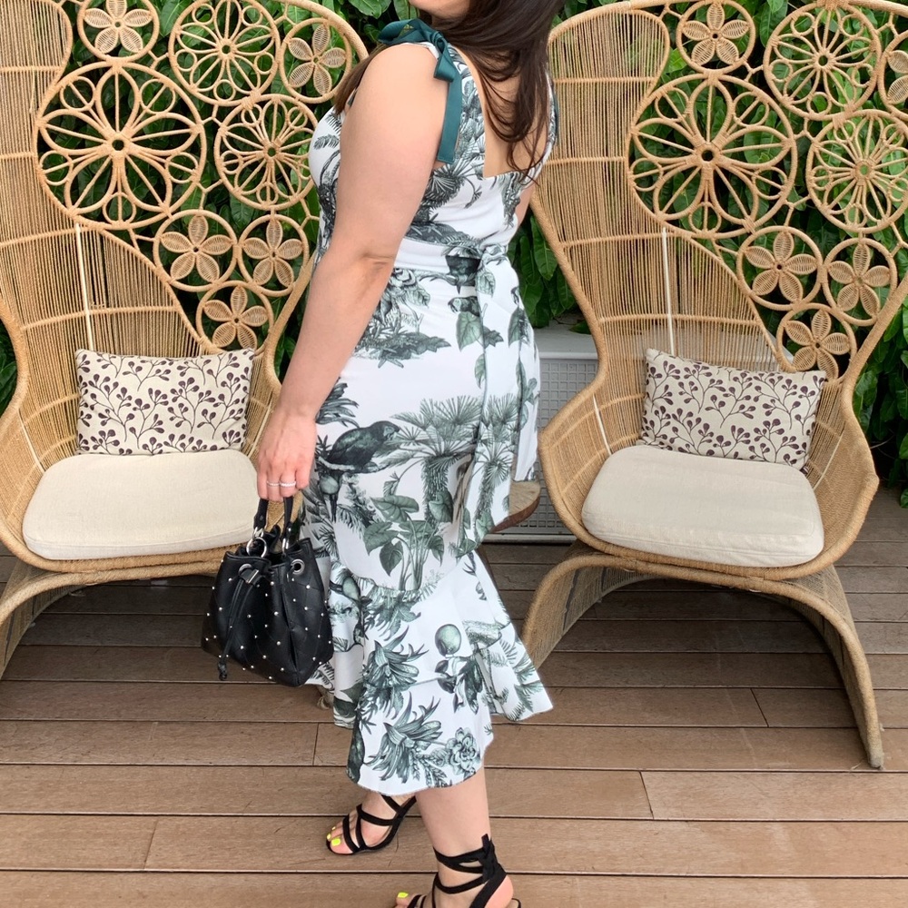 New Year Grab!! Tropical Print Midi Dress in Green and White